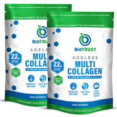 BioTrust Ageless Multi Collagen powder tub front for daily wellness support.