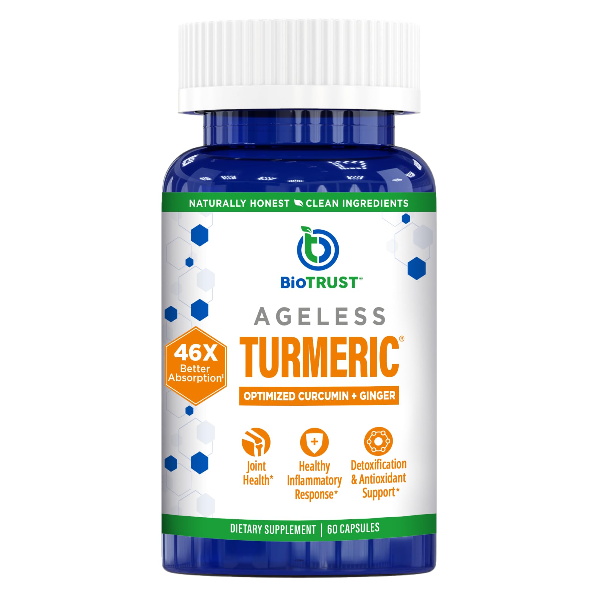 BioTrust Ageless Turmeric bottle front view highlighting the high-absorption formula
