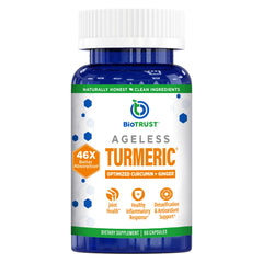 BioTrust Ageless Turmeric bottle front view highlighting the high-absorption formula