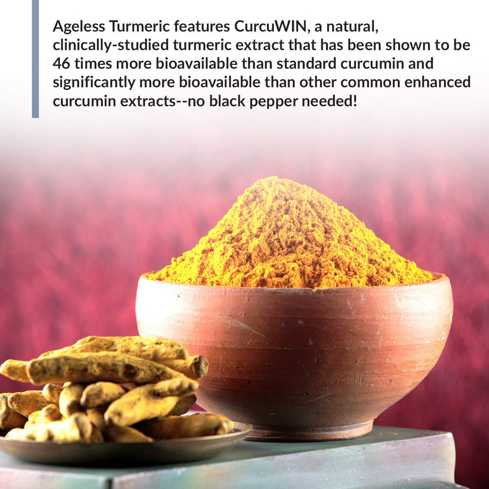BioTrust Ageless Turmeric with Ginger extract visual emphasizing full-body support