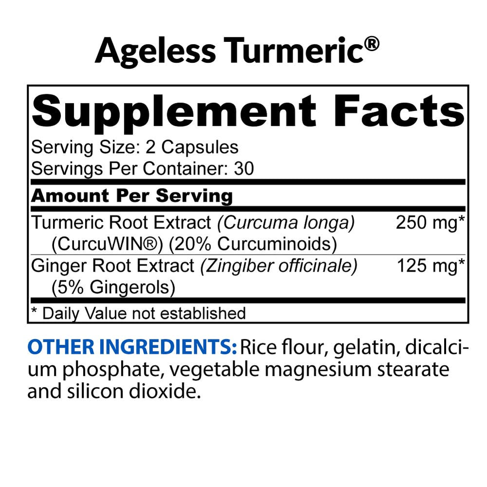 BioTrust Ageless Turmeric label close-up with GMP and testing seals