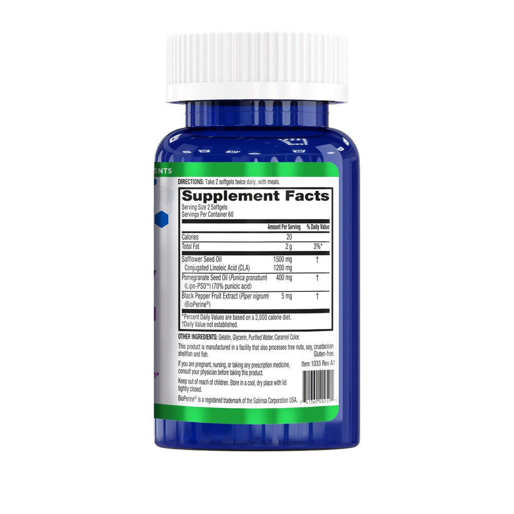 BioTrust BellyTrim XP capsules closeup shows CLA-based support.