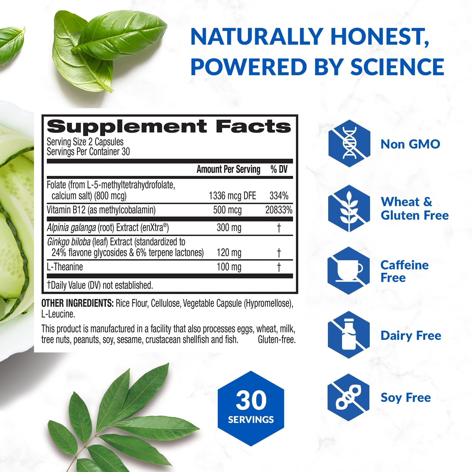 BioTrust Brain Bright ingredients list highlights ginkgo, Thai ginger, and L-theanine benefits.