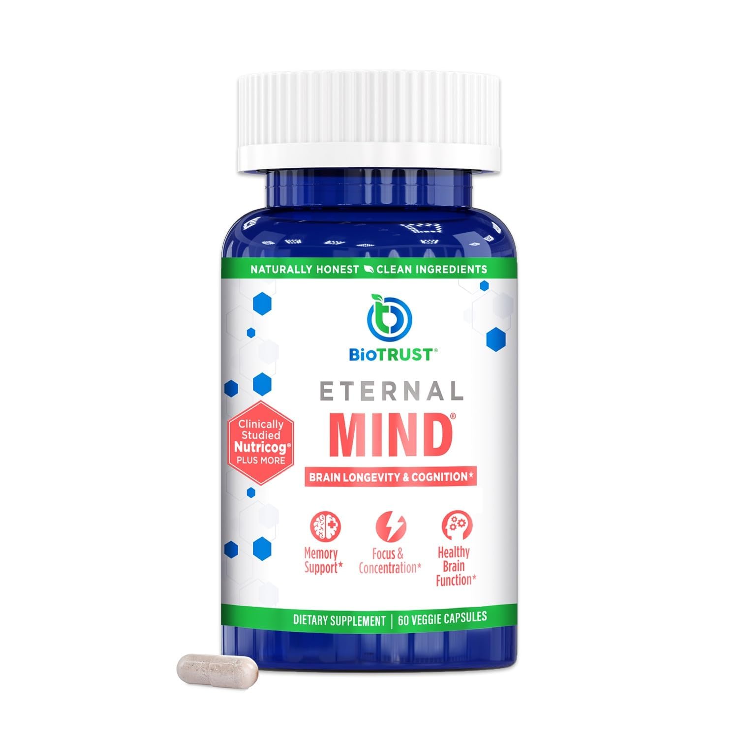 BioTrust Eternal Mind bottle front shows memory and focus support.