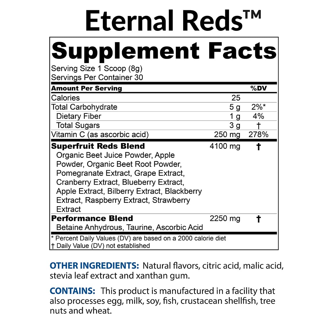 BioTrust Eternal Reds powder poured into a glass for a refreshing energy boost.