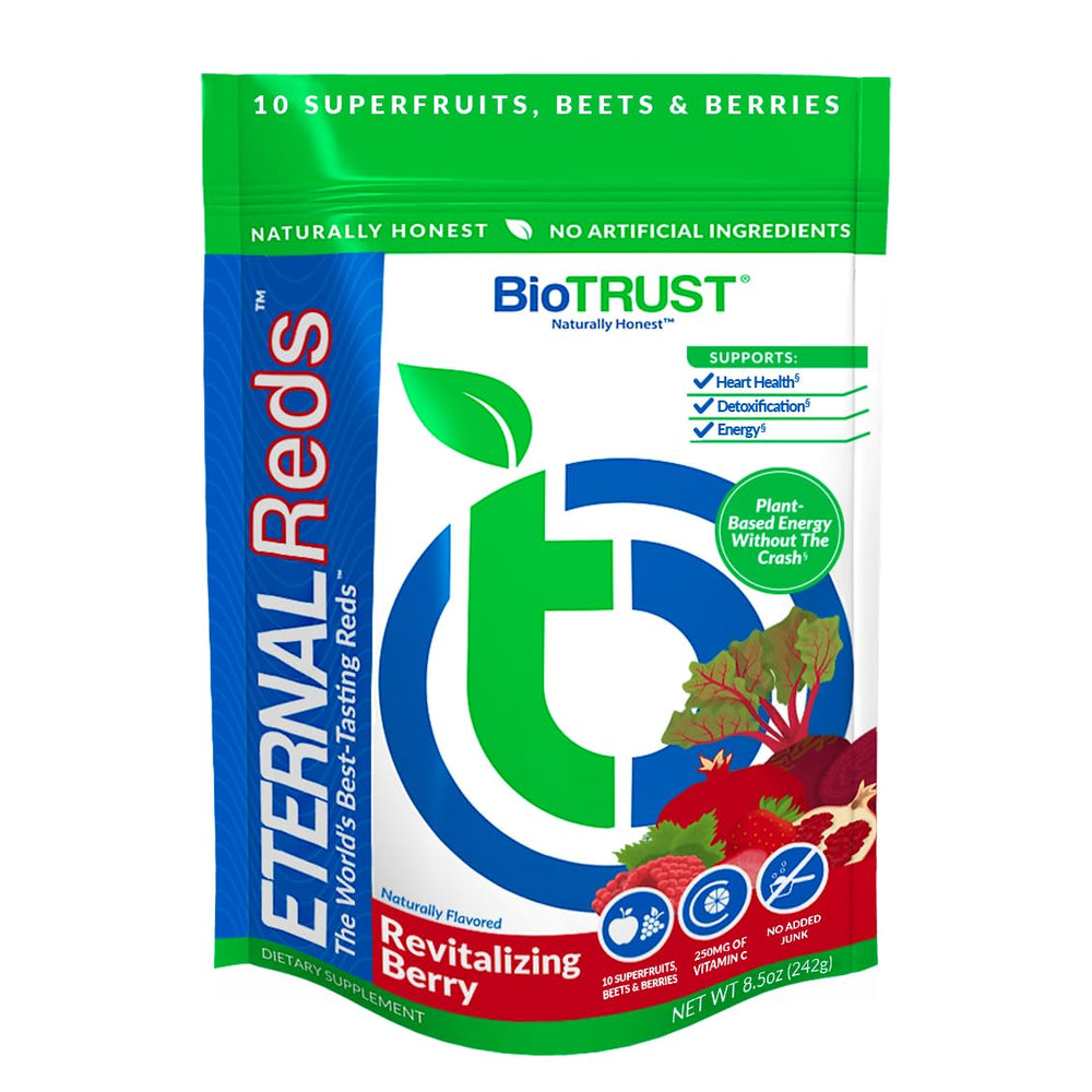 BioTrust Eternal Reds tub front with berry flavor and natural sweetness.