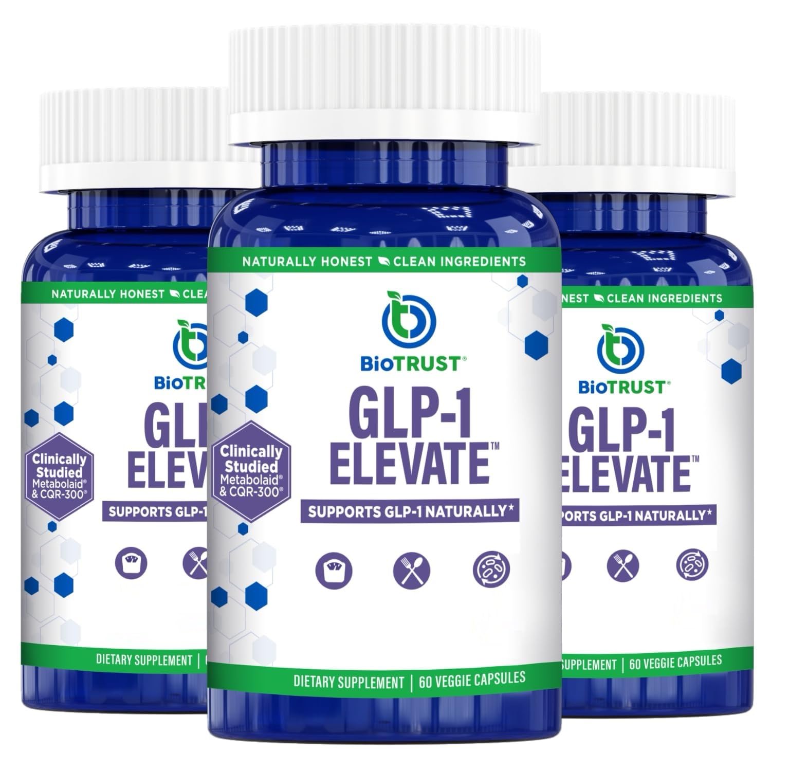 BioTrust GLP1 Elevate bottle side view, easy daily use in your routine