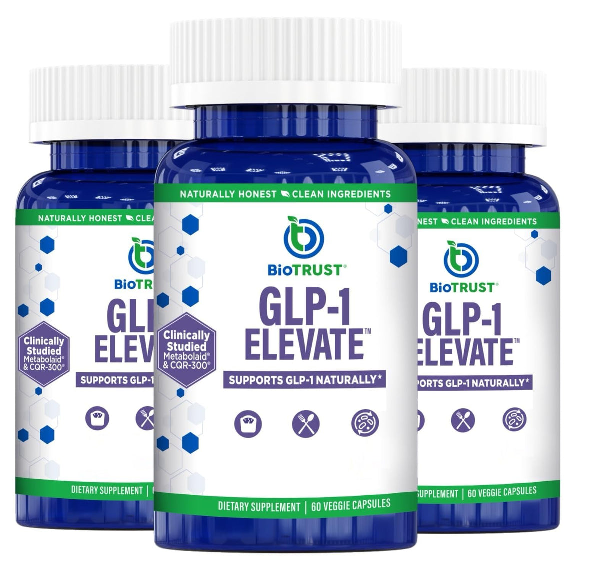 BioTrust GLP1 Elevate bottle side view, easy daily use in your routine