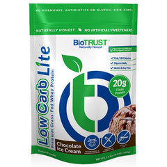 BioTrust Low Carb Lite chocolate ice cream tub for a high-protein shake.