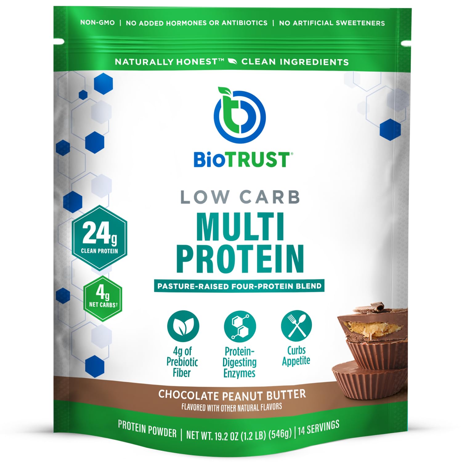 BioTrust Low Carb Protein bottle with chocolate peanut butter flavor for post-workout recovery