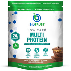 BioTrust Low Carb Protein bottle with chocolate peanut butter flavor for post-workout recovery