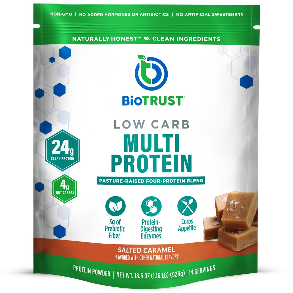 BioTrust Low Carb Protein Powder canister closeup highlighting grass-fed blend for post-workout nutrition.