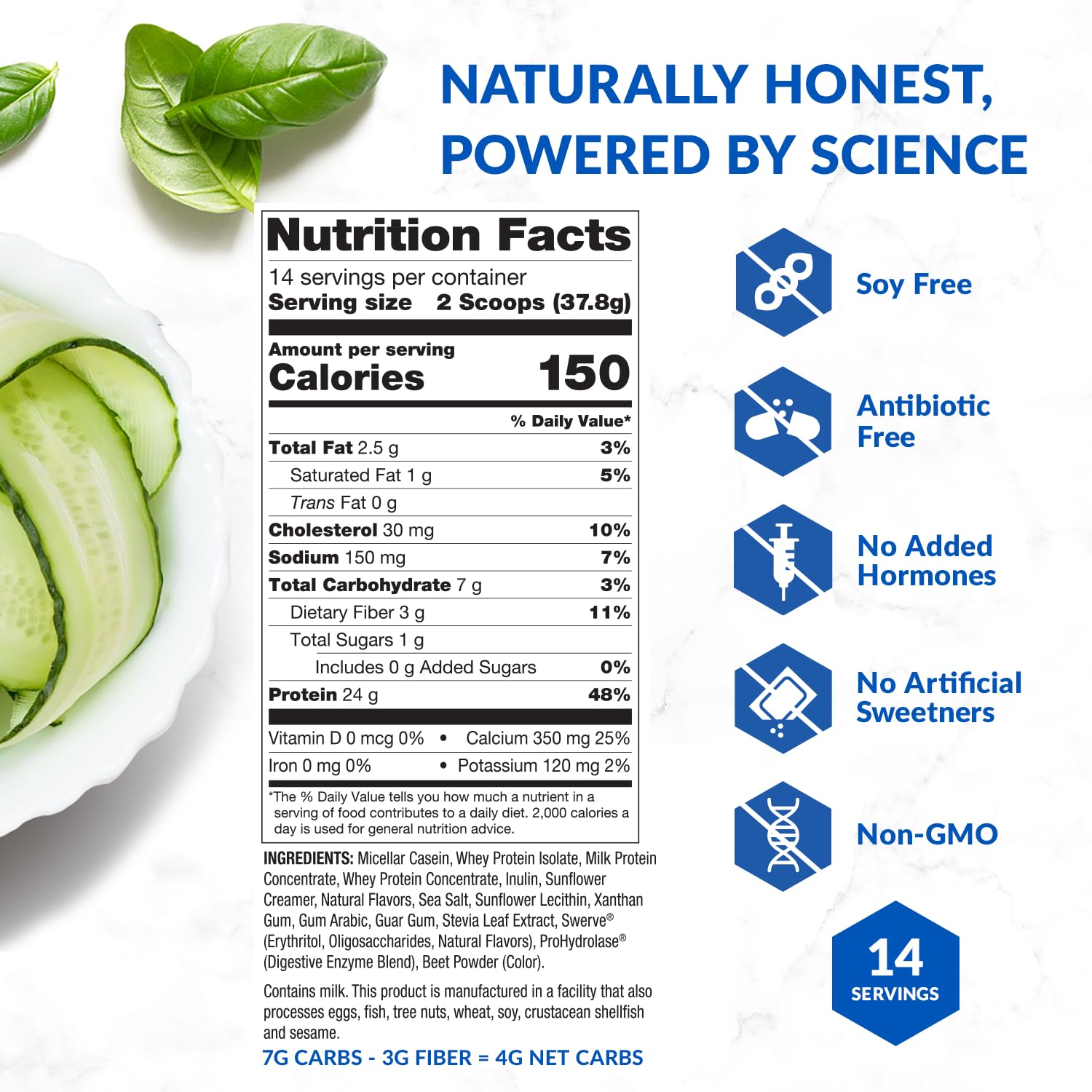 BioTrust low-carb protein powder ingredients label showing quality sourcing