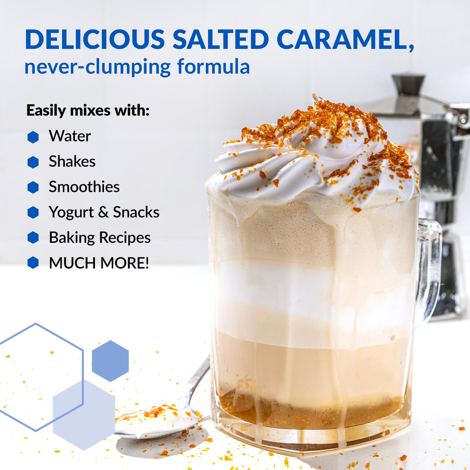 BioTrust low-carb shake in glass highlights creamy texture and flavor.