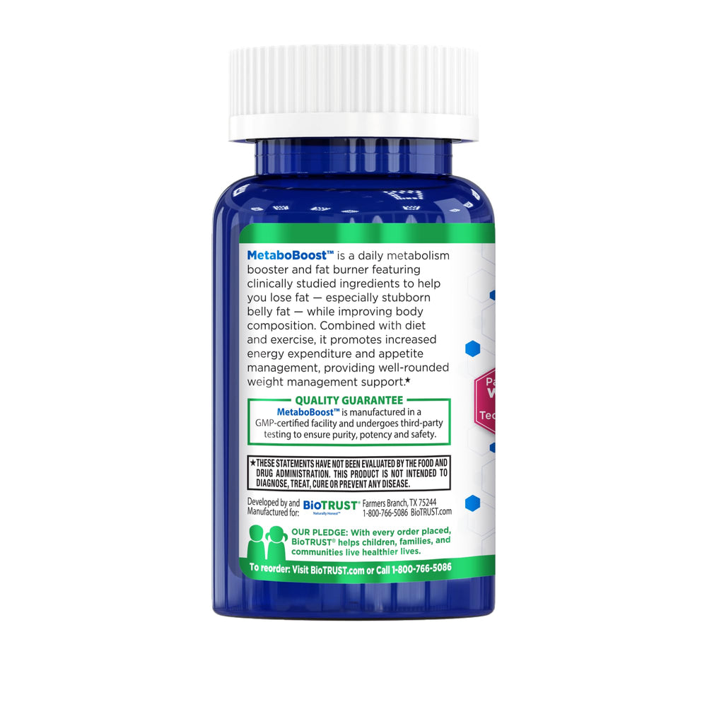 BioTrust MetaboBoost capsules and measuring scoop for daily use.