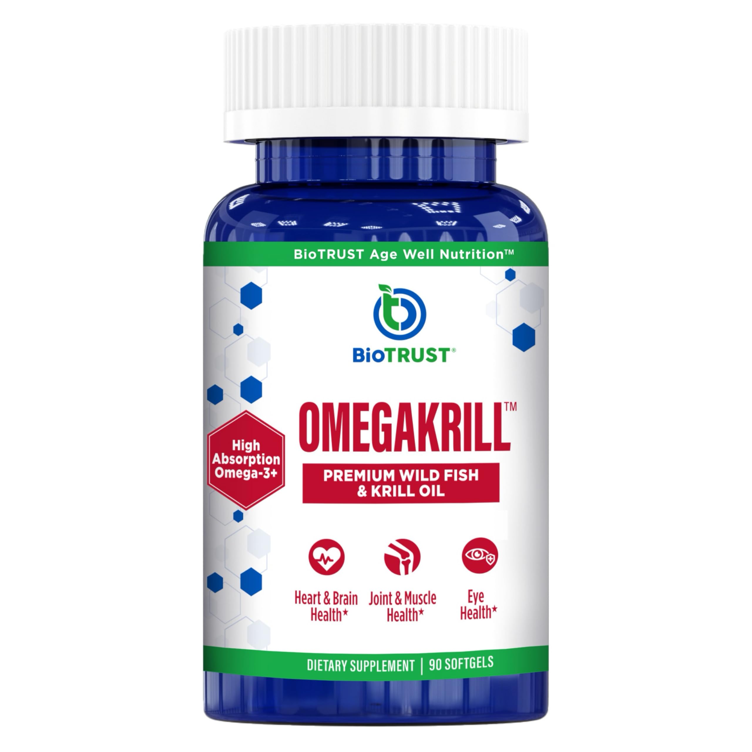 BioTrust OmegaKrill bottle with capsules for daily omega-3 support