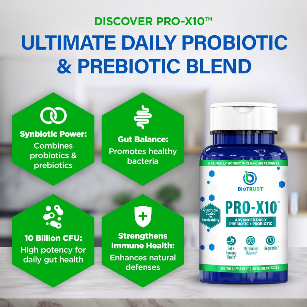 BioTrust Pro-X10 six-strain formula promotes digestive balance.