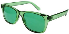 BioWaves green color therapy glasses side view for focused relaxation.
