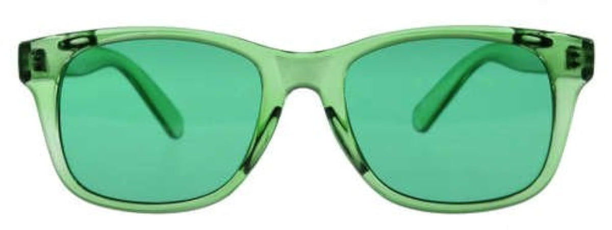 BioWaves green color therapy glasses with calming lenses for mood balance.