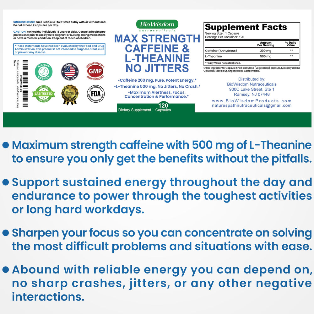 BioWisdom caffeine-l-theanine versus coffee concept for jitter-free energy.