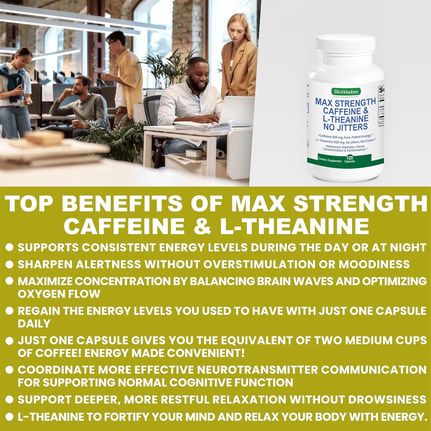 BioWisdom Max Strength pills on a desk for focused study or work.