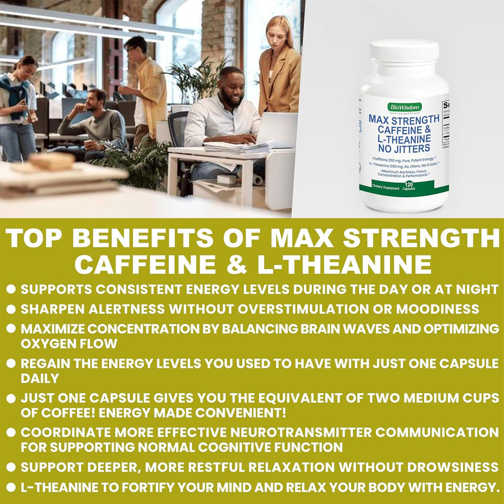 BioWisdom Max Strength pills on a desk for focused study or work.