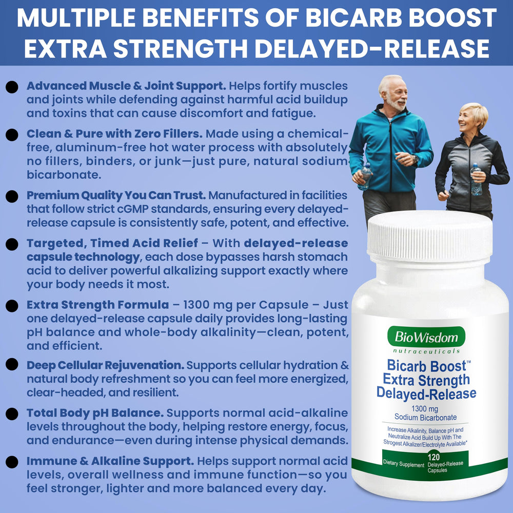 BioWisdom Bicarb Boost packaging next to free eBook offering hydration tips