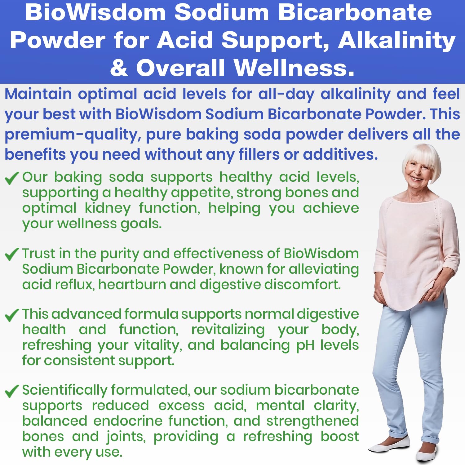 BioWisdom Sodium Bicarbonate Powder aluminum-free clean-label option for pure baking.