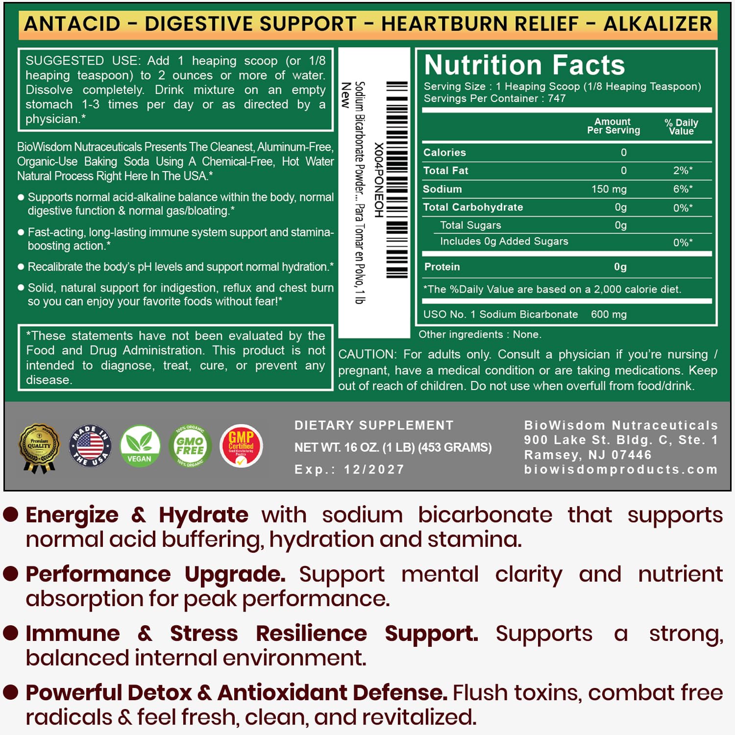 BioWisdom Sodium Bicarbonate Powder fine texture dissolves easily in water for cooking.