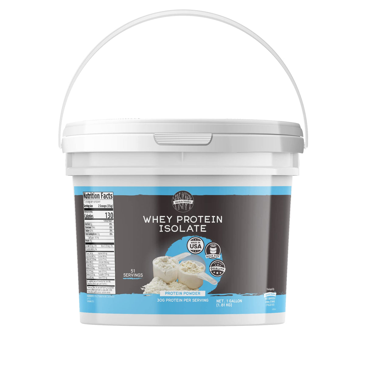 Birch & Meadow unflavored whey protein isolate bottle pour for post-workout shake