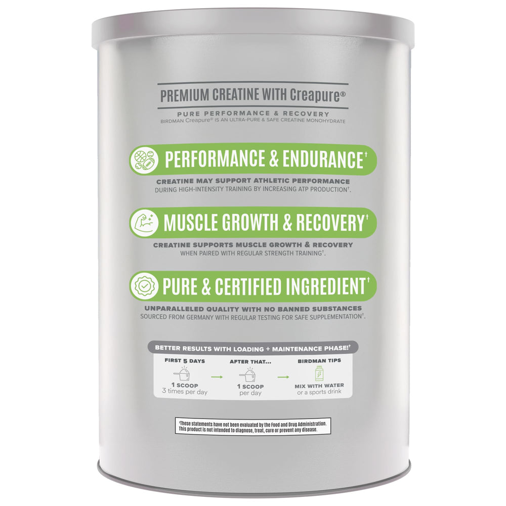 Birdman creatine monohydrate scoop with powder ready to mix