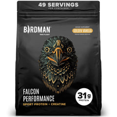 Birdman Falcon Performance vanilla protein bottle for convenient post-workout shakes.