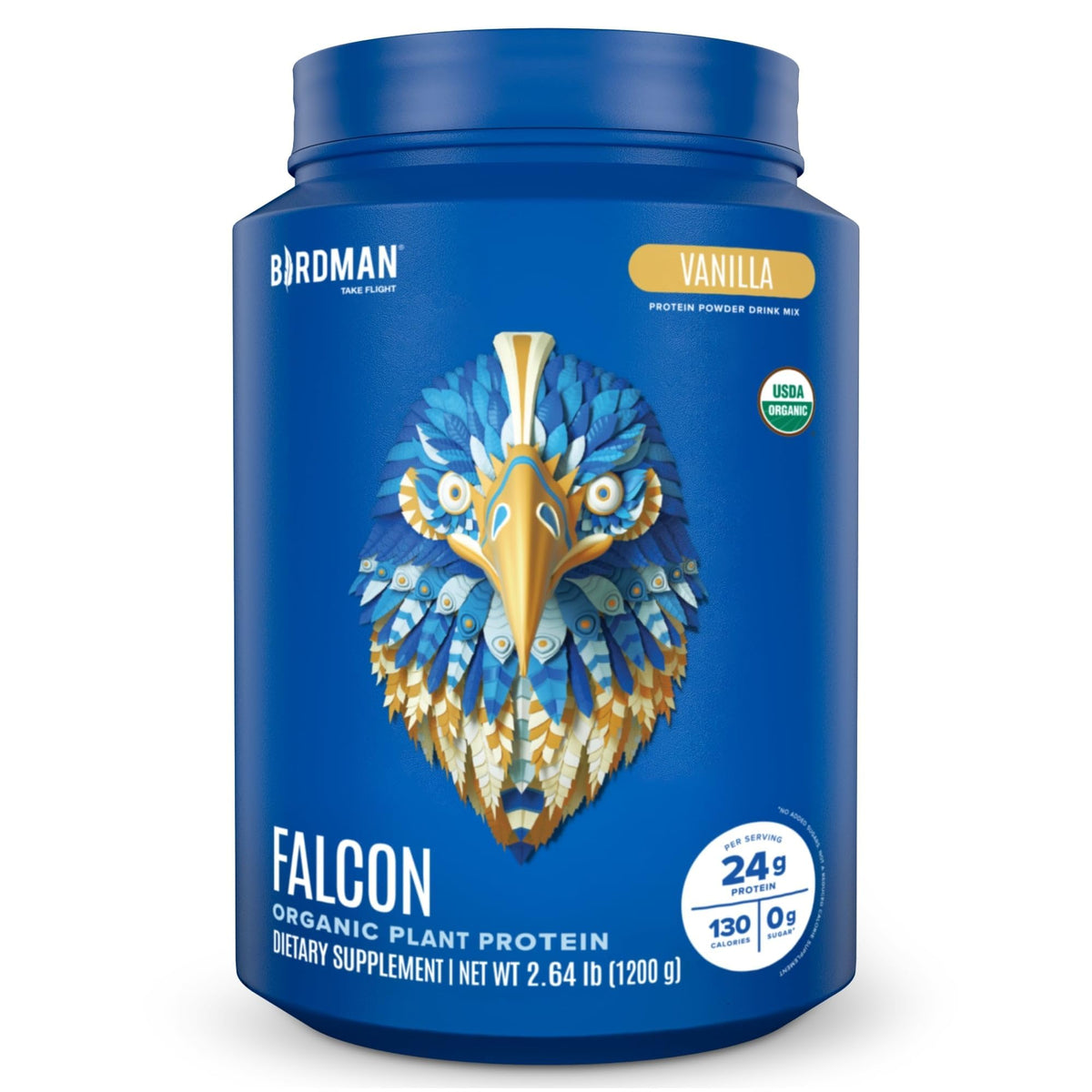 Birdman Falcon Vanilla Protein powder tub for creamy shakes and clean nutrition
