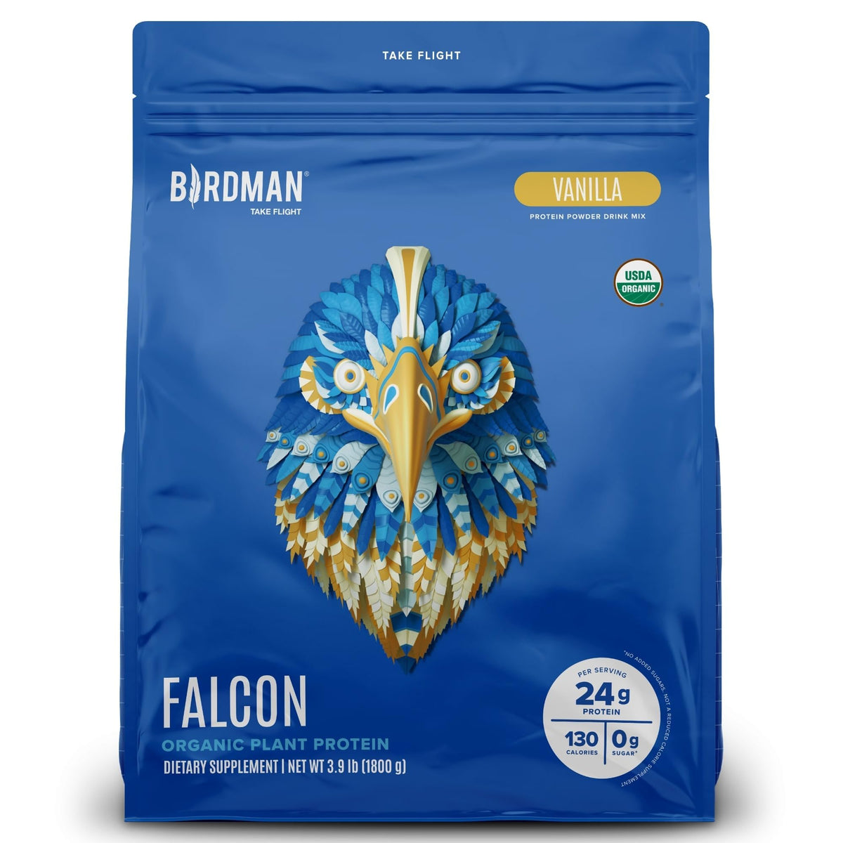 Birdman Falcon Vegan Protein Vanilla tub showcasing plant-based protein for daily fueling