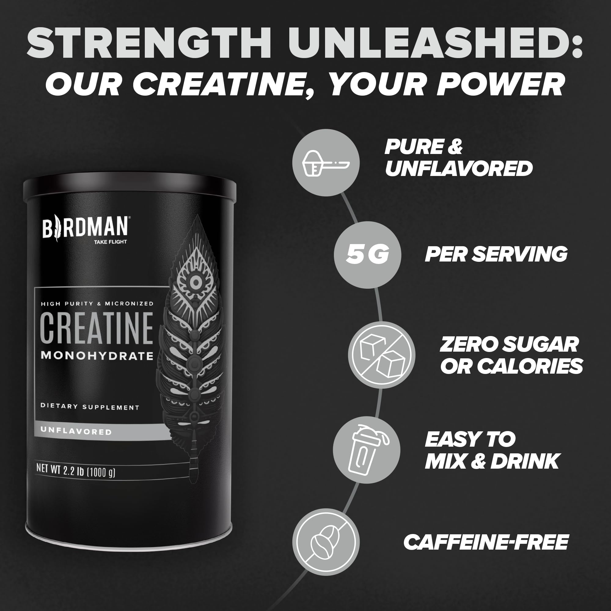 Birdman creatine powder unflavored blends easily into shakes