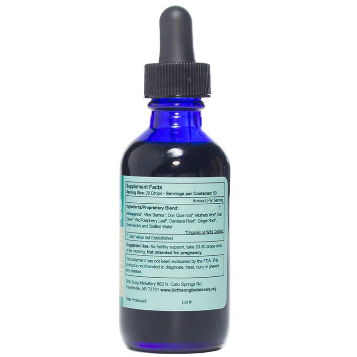 Birth Song Botanicals Fertile Ground pour shot highlighting tincture dispensing for daily herbal support