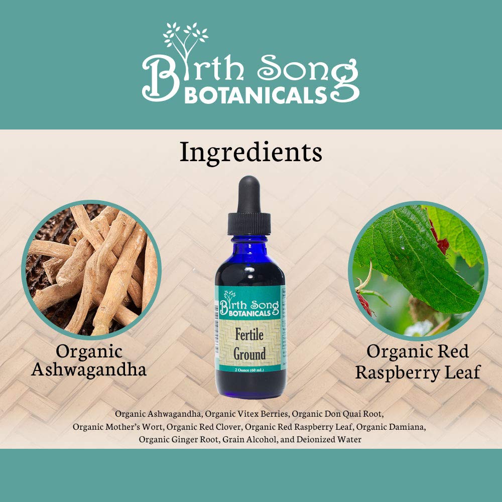 Birth Song Botanicals Fertile Ground herbal blend featuring vitex berries ashwagandha and red clover for cycle support