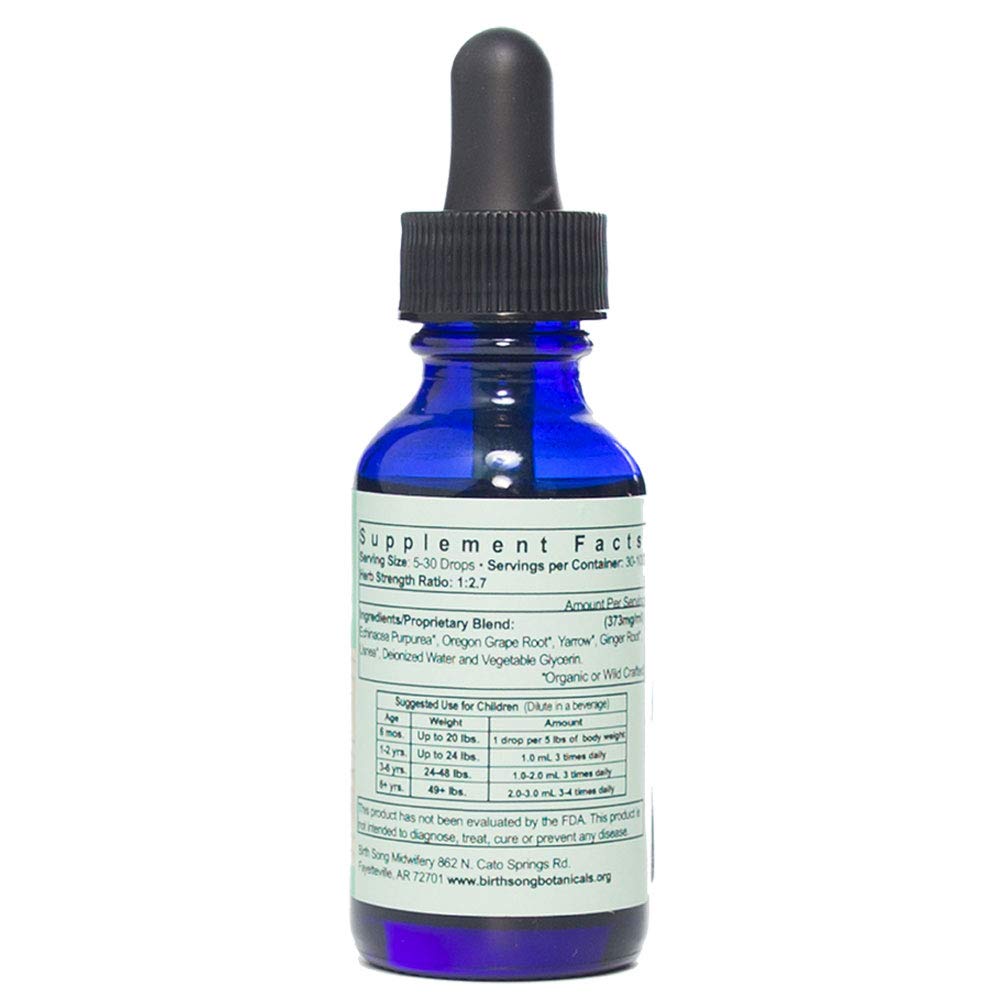 Birth Song Botanicals kids immune drops with dropper for easy dosing