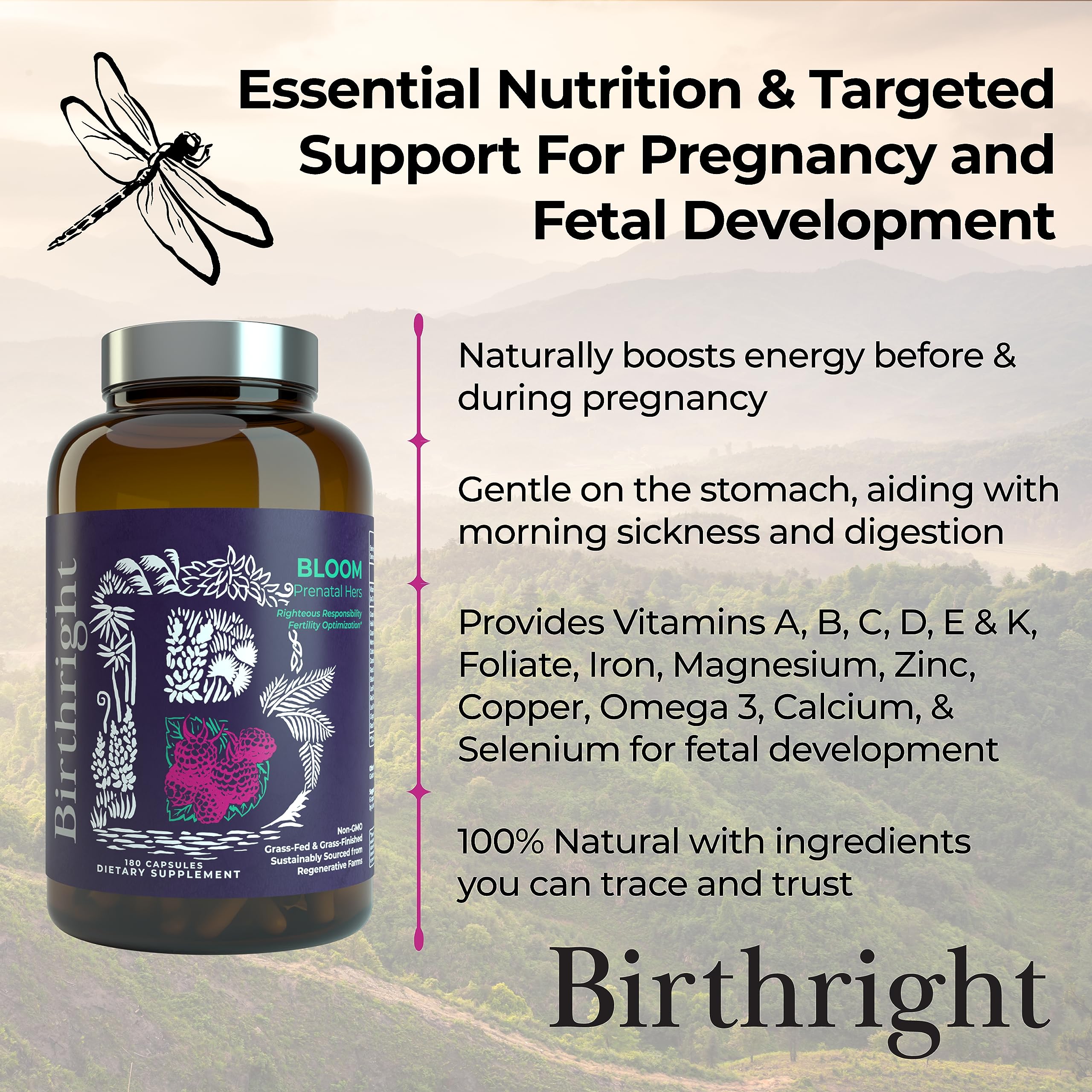 Birthright Bloom bottle sits on your counter for a simple daily routine.