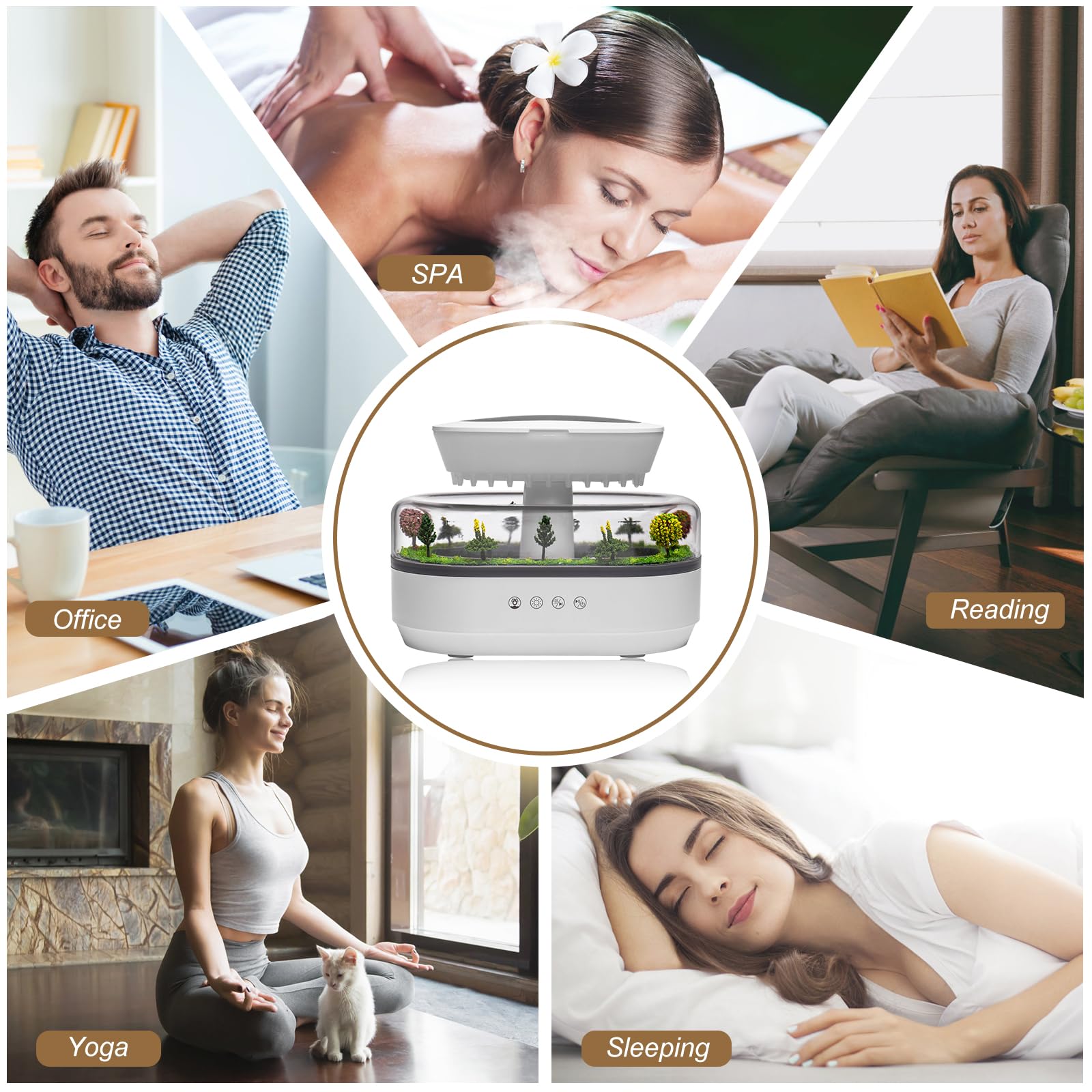 Biupky Essential Oil Diffuser Cloud design enhances aromatherapy during yoga.