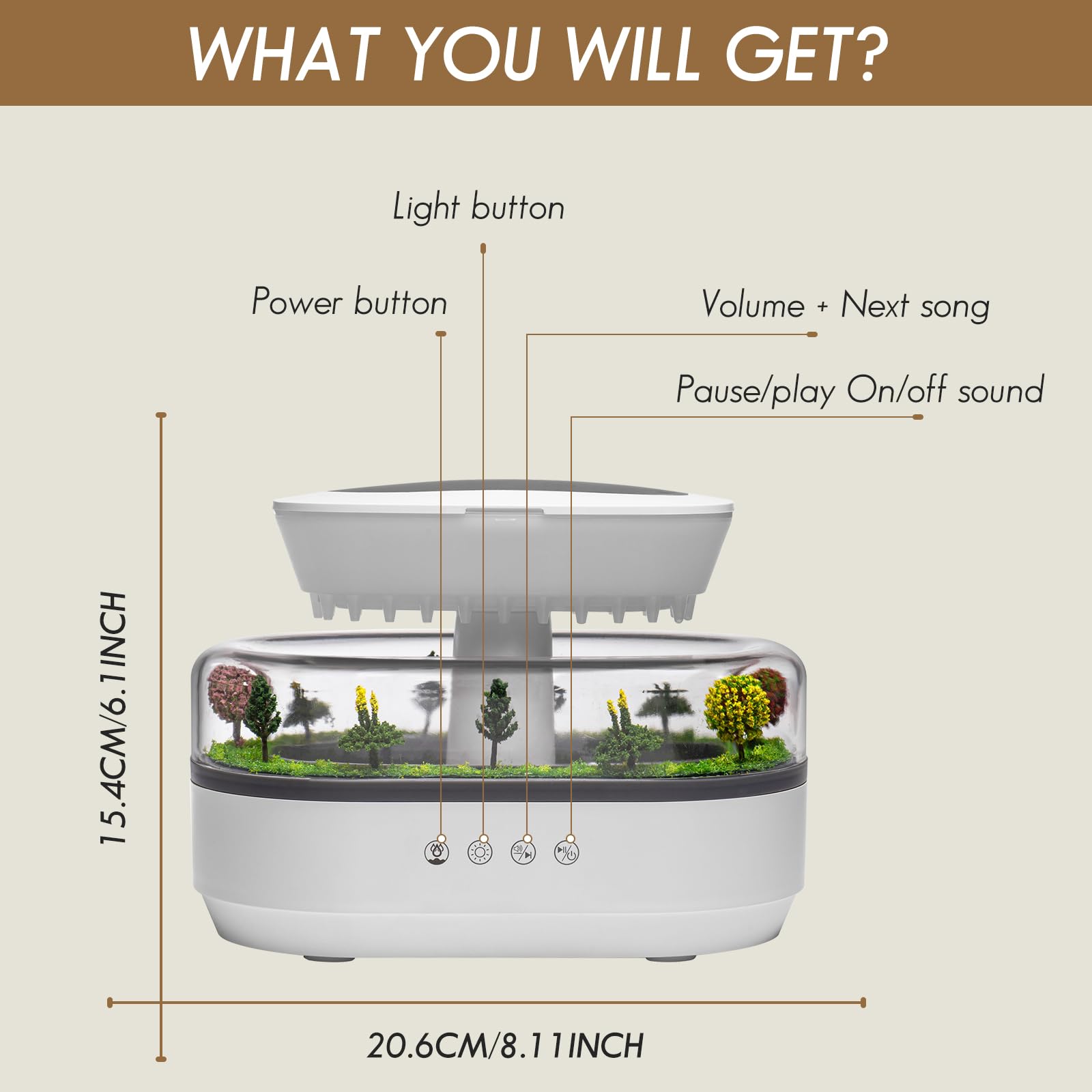 Biupky Raindrop Humidifier night setting delivers soothing rain sounds.