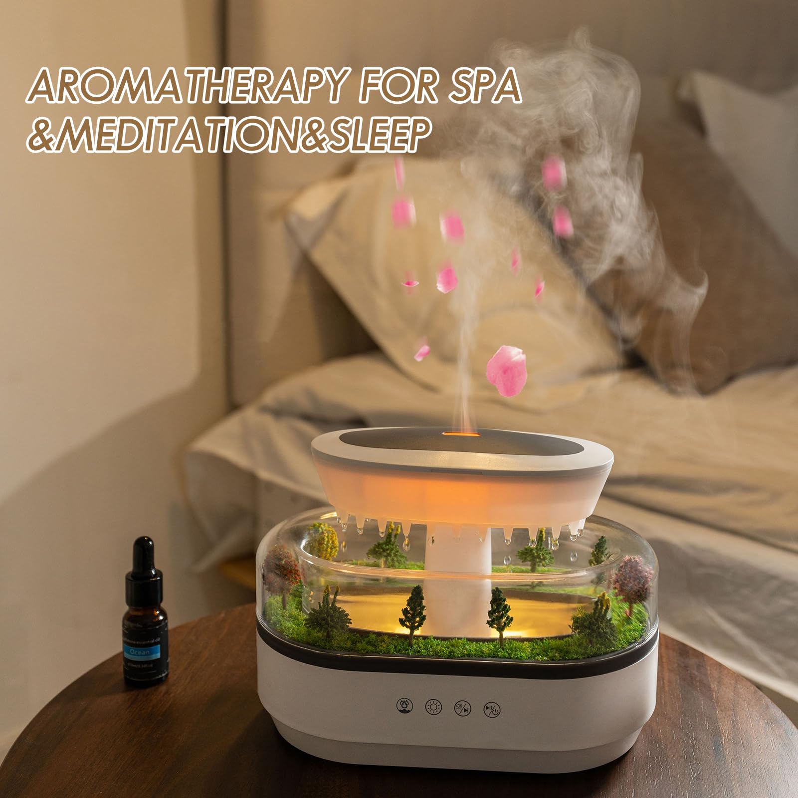 Biupky Raindrop Humidifier top view highlighting 250ml tank for lasting diffusion.