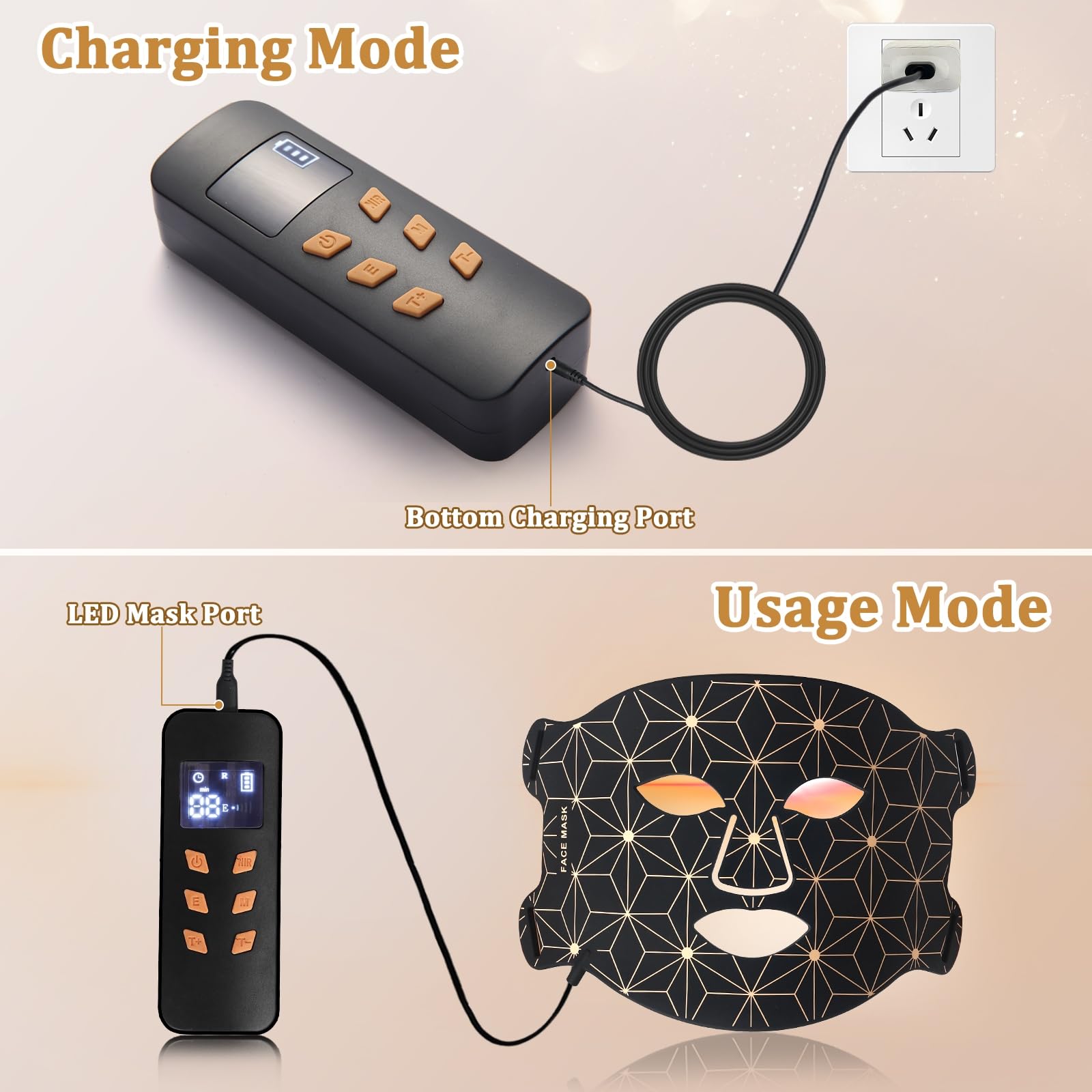 biuufish red light mask battery 3000mAh long lasting power