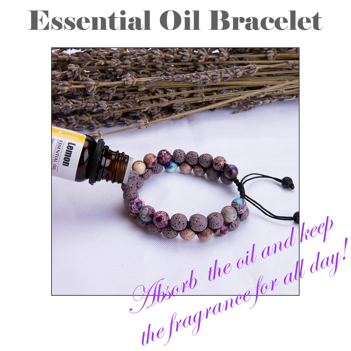 Closeup of adjustable Bivei diffuser bracelet showing lava beads
