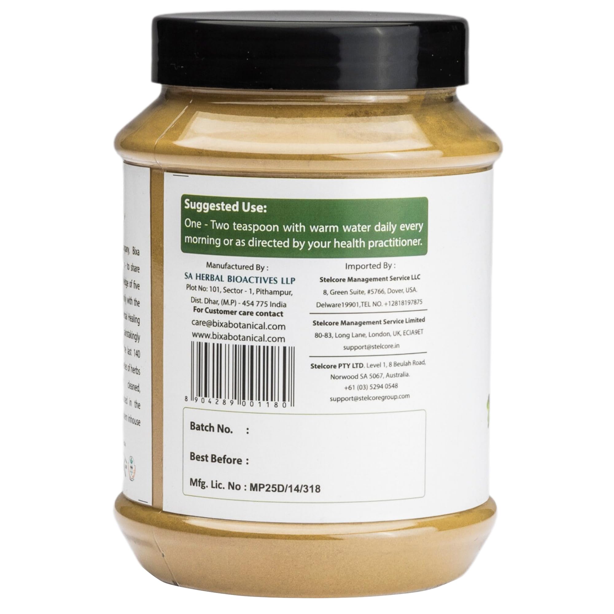 Bixa Botanical Bacopa powder measuring spoon scene, simple daily usage after meals.