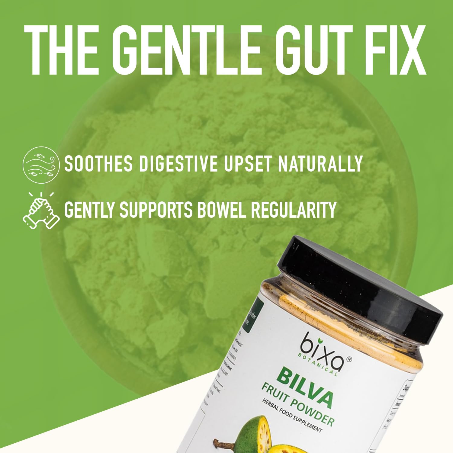 Bilva powder dissolving in water shows easy mixability.