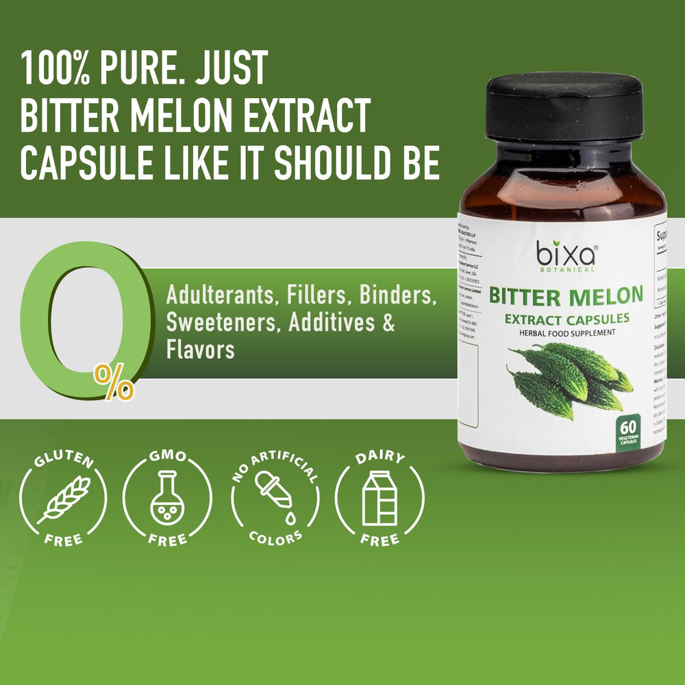 bixa BOTANICAL Bitter Melon capsules being poured for easy daily intake.