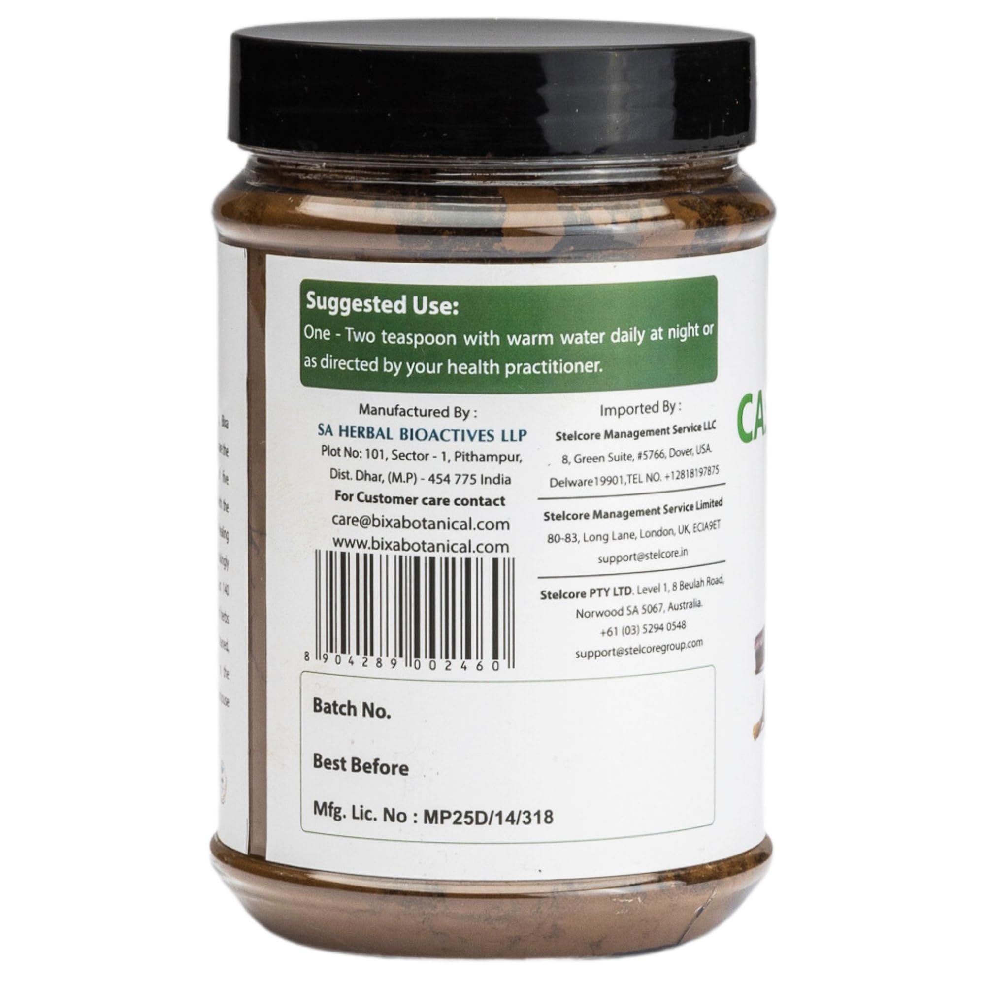 Bixa Botanical Cassia Fistula powder on shelf, steam-treated for purity