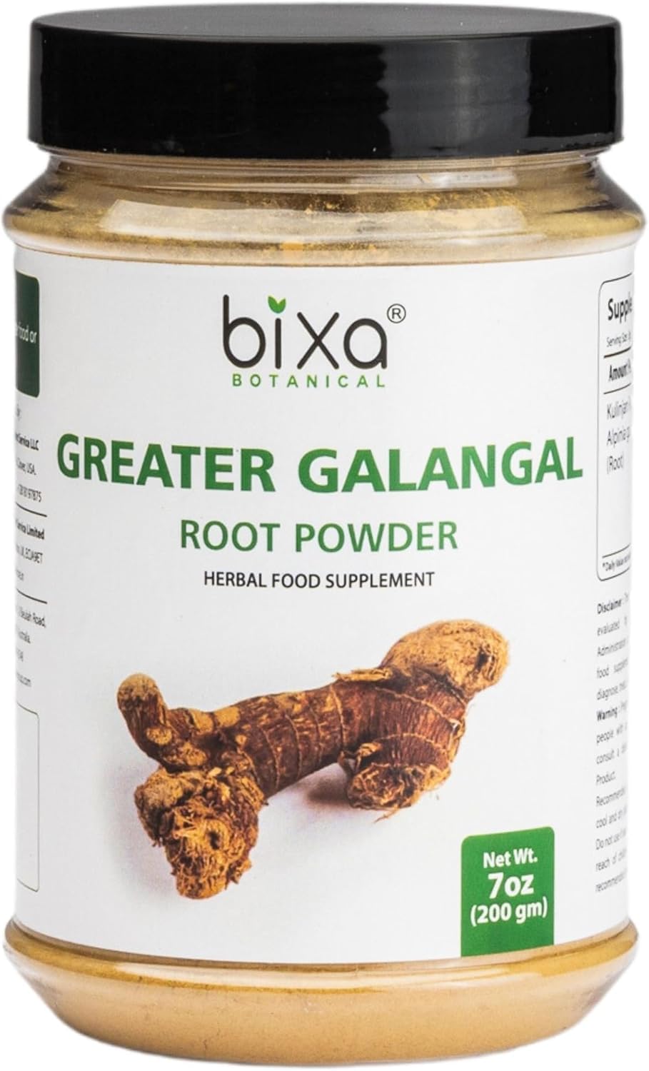bixa BOTANICAL Greater Galangal Powder bottle enhances soups with warm aroma