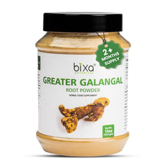 Bixa Botanical Greater Galangal powder bottle ready for soups and seasonings.